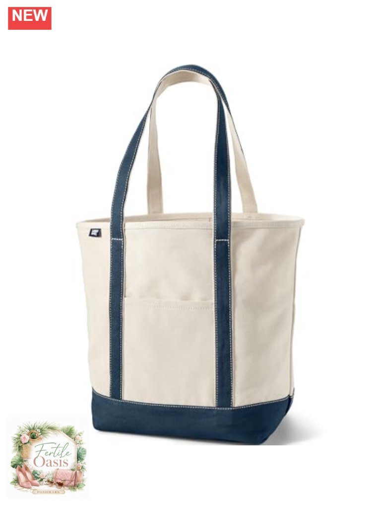 Large Canvas Tote Bag With Five Pockets, Structured Base, Stands Upright, Long